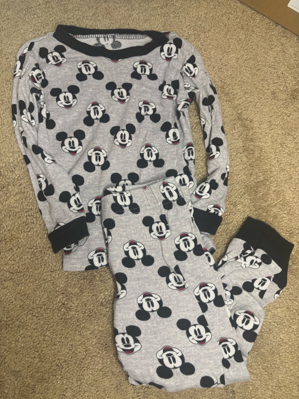 Disney Grey Mickey Mouse Face Pajama Set with Black Cuffs